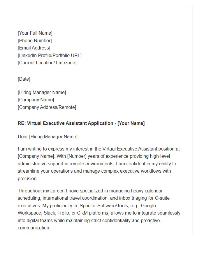 Virtual Executive Assistant Support Cover Letter Template