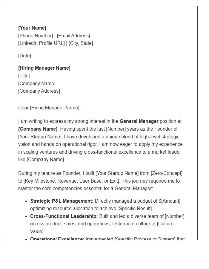 Early Stage Founder To Corporate General Manager Cover Letter Template