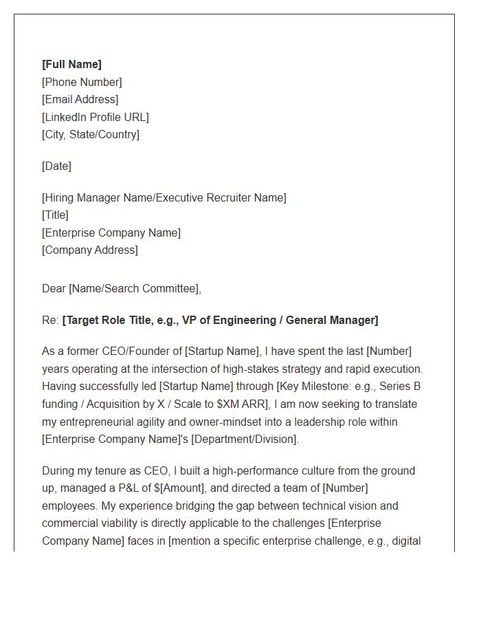 Startup CEO To Enterprise Leadership Cover Letter Template