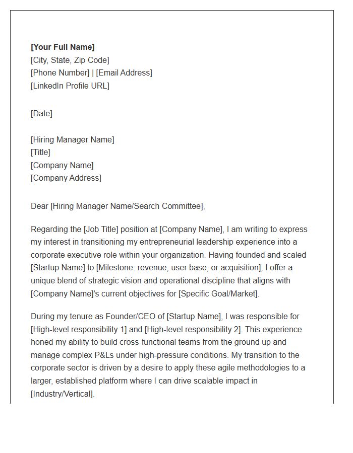 Startup Founder To Corporate Executive Cover Letter Template