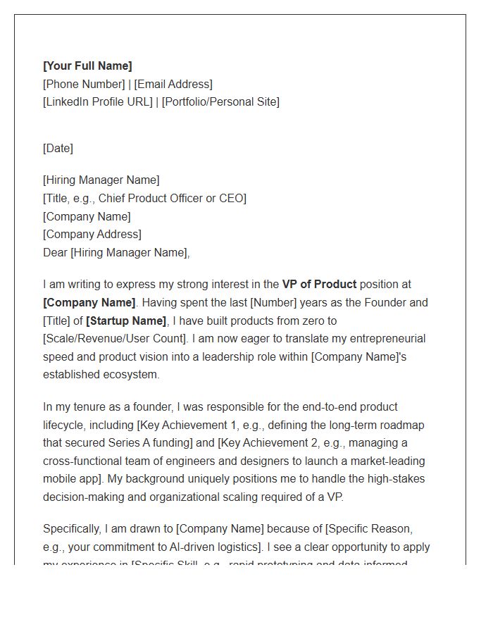 Startup Product Founder To Corporate VP Of Product Cover Letter Template