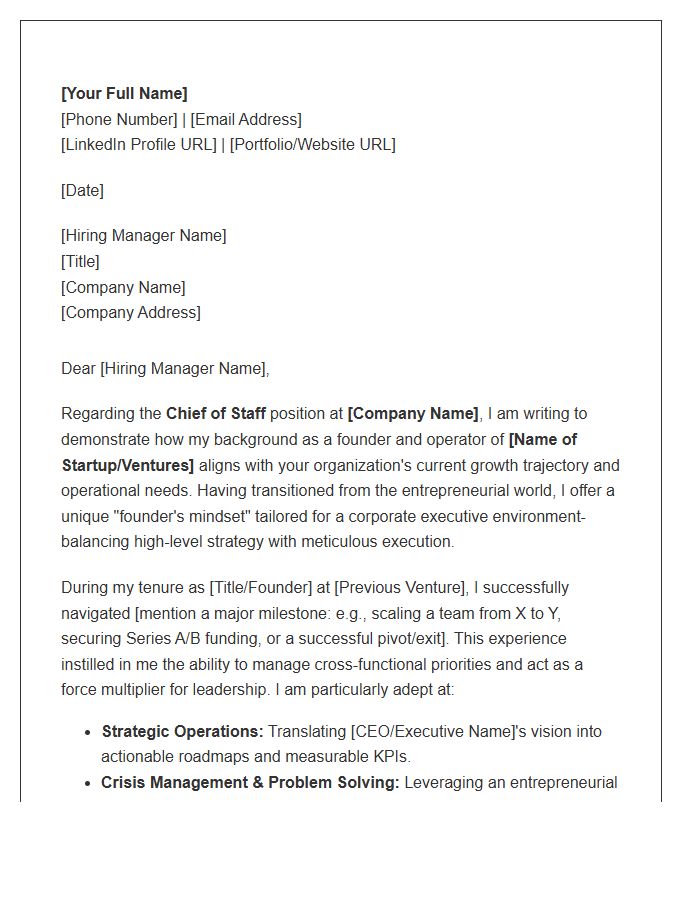 Tech Entrepreneur To Corporate Chief Of Staff Cover Letter Template