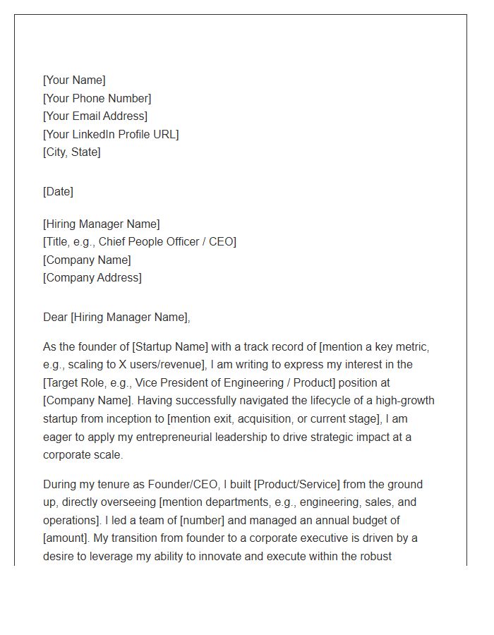 Tech Founder Transitioning To Corporate Vice President Cover Letter Template