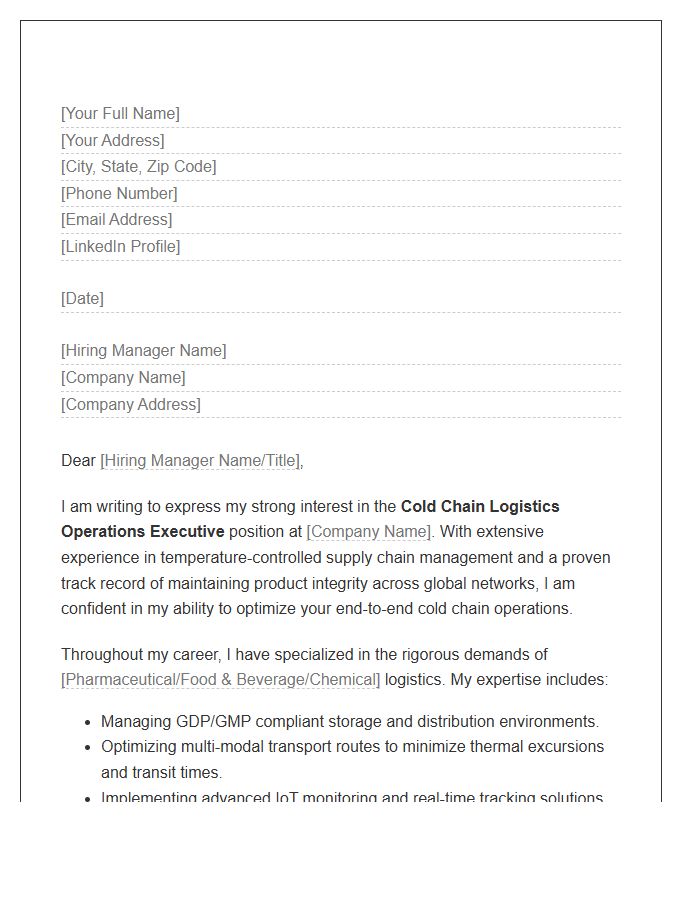 Cold Chain Logistics Operations Executive Cover Letter Template