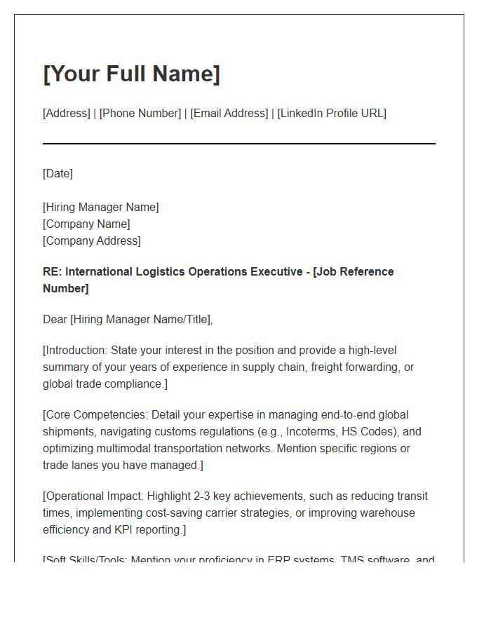 International Logistics Operations Executive Cover Letter Template