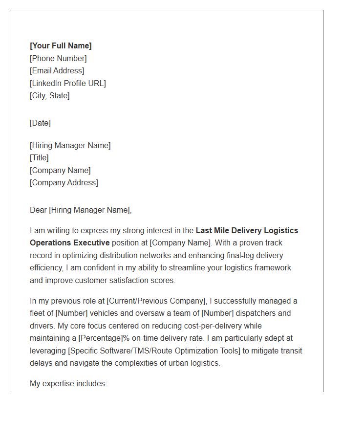 Last Mile Delivery Logistics Operations Executive Cover Letter Template