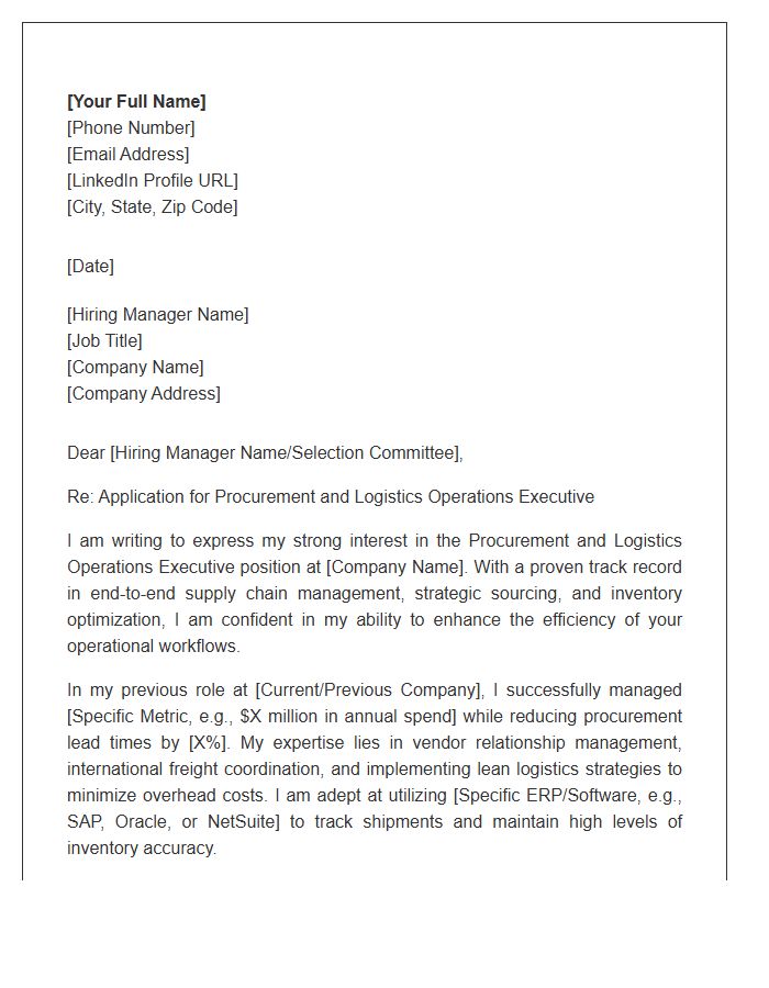 Procurement And Logistics Operations Executive Cover Letter Template