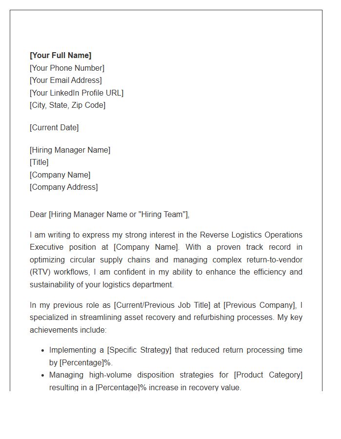 Reverse Logistics Operations Executive Cover Letter Template