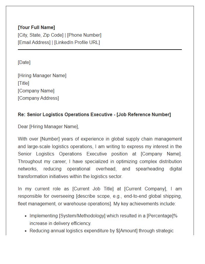 Senior Logistics Operations Executive Cover Letter Template