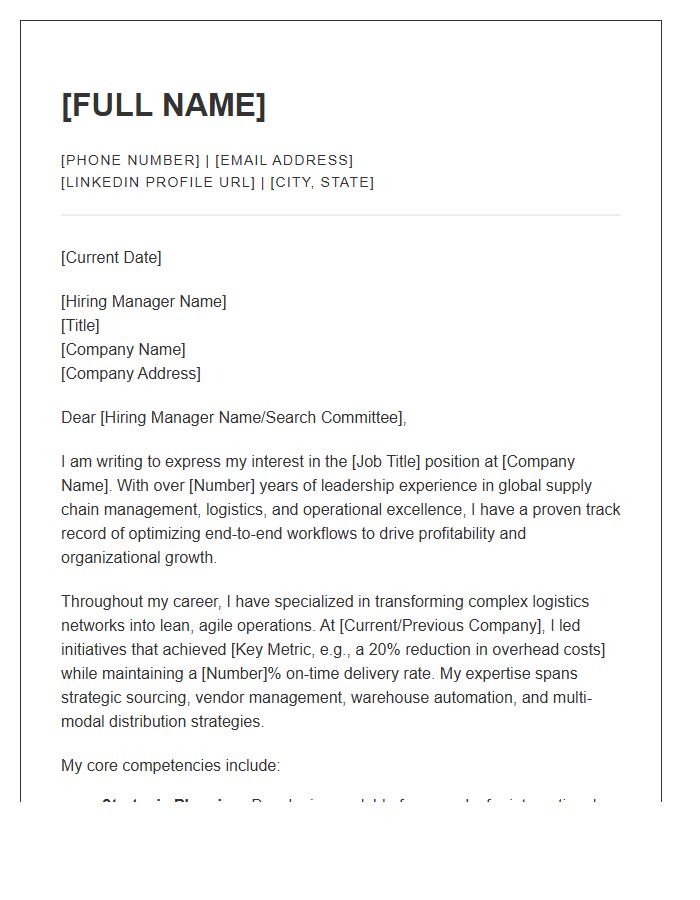 Supply Chain Logistics Operations Executive Cover Letter Template