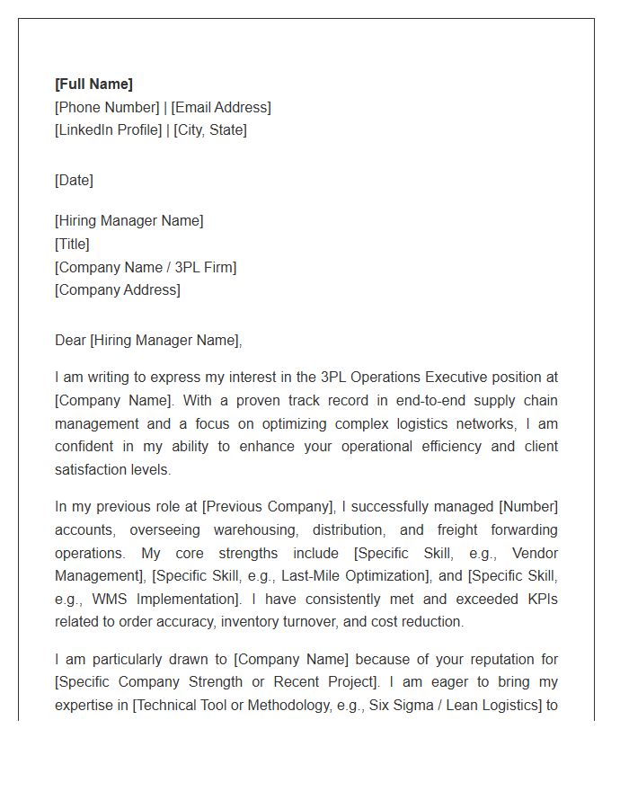 Third Party Logistics Operations Executive Cover Letter Template