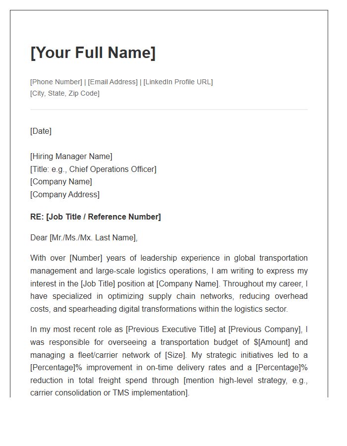 Transportation Management Logistics Operations Executive Cover Letter Template