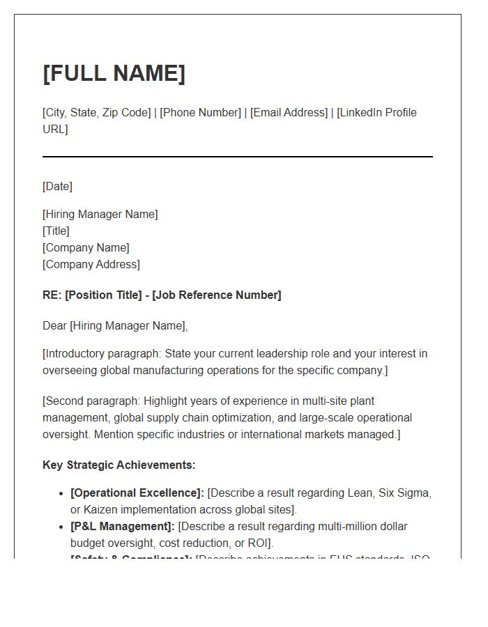 Global Operations Plant Director Cover Letter Template