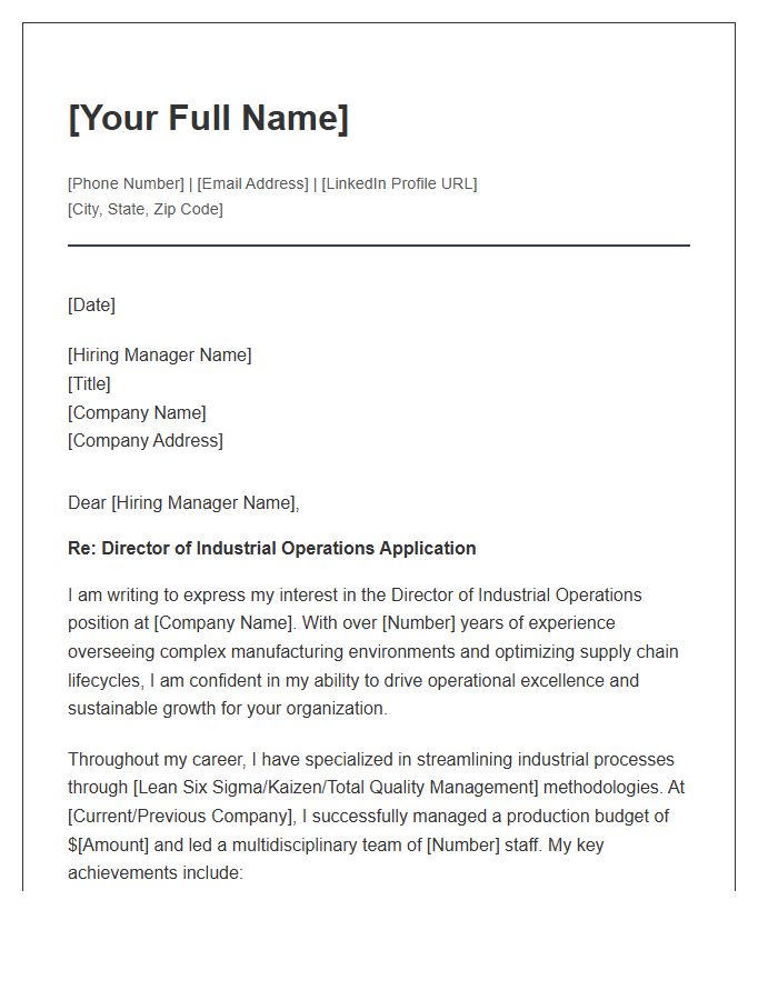 Industrial Operations Director Cover Letter Template
