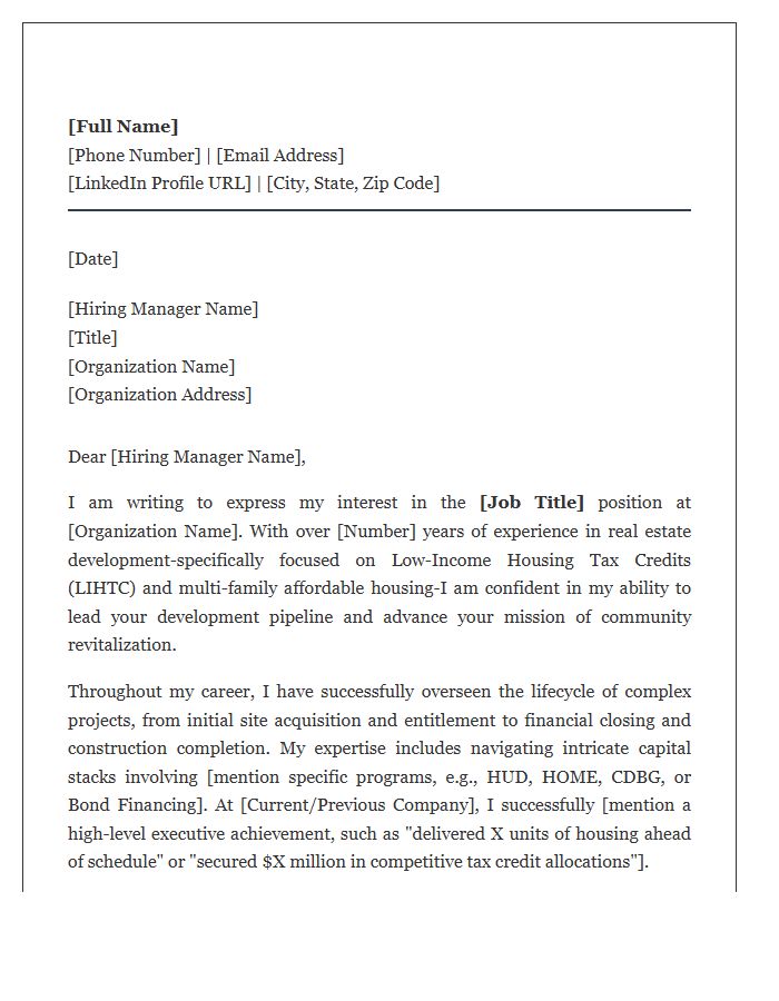 Affordable Housing Real Estate Development Executive Cover Letter Template