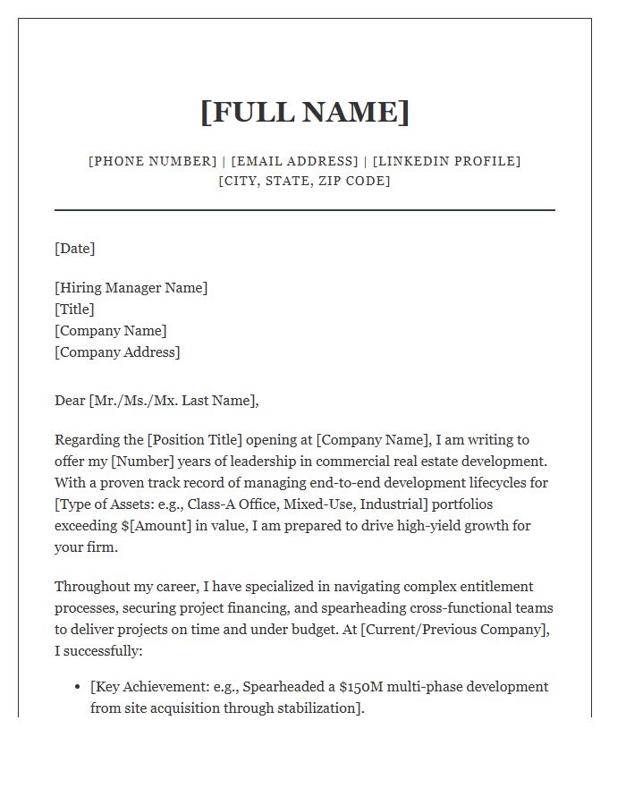 Commercial Real Estate Development Executive Cover Letter Template