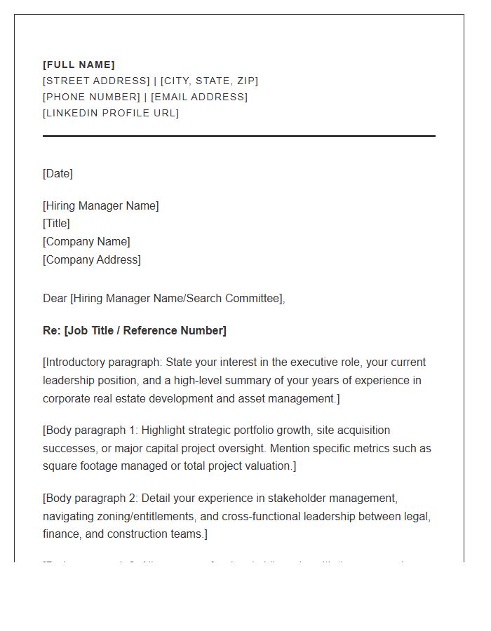 Corporate Real Estate Development Executive Cover Letter Template