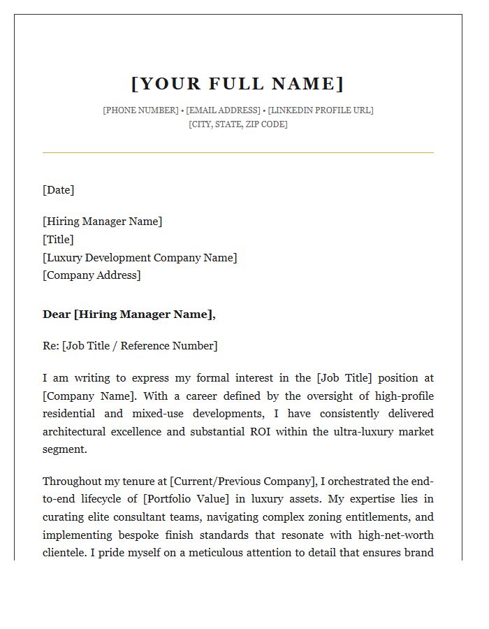 Luxury Property Development Executive Cover Letter Template