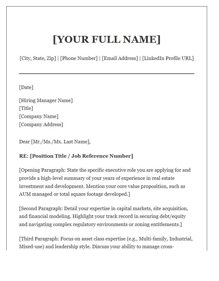 Real Estate Investment And Development Executive Cover Letter Template