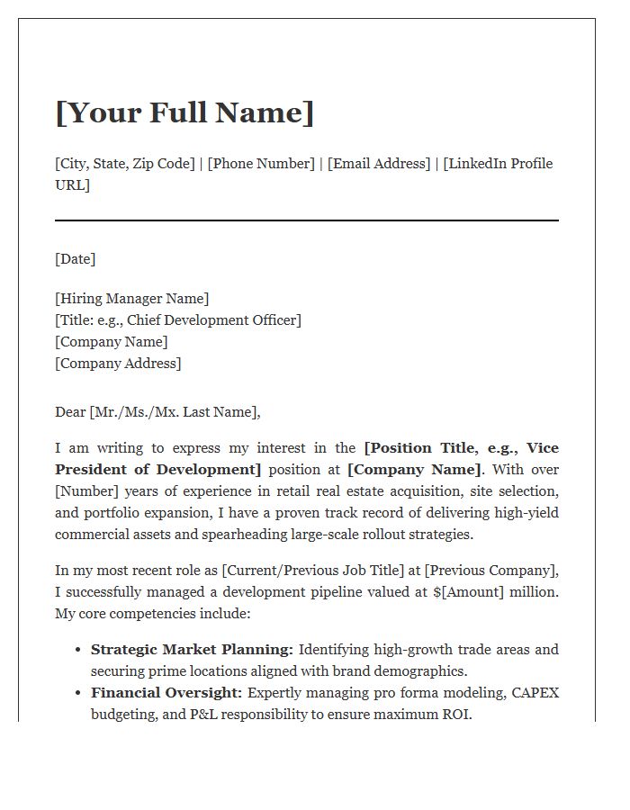Retail Real Estate Development Executive Cover Letter Template