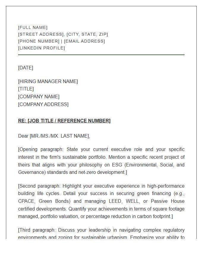 Sustainable Real Estate Development Executive Cover Letter Template