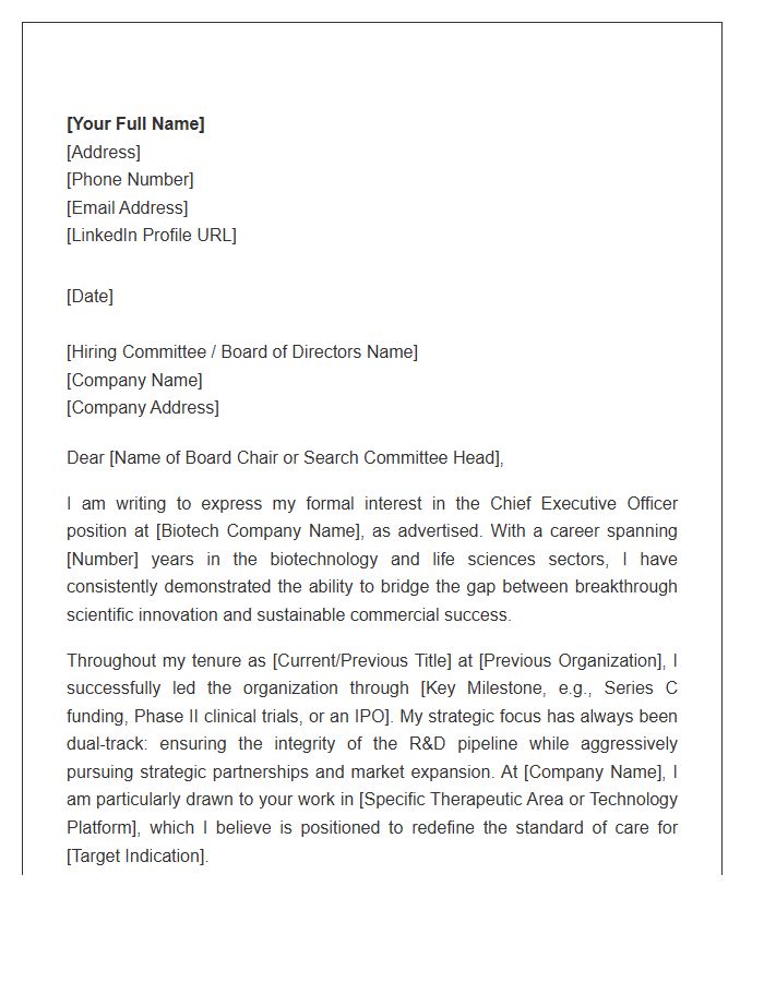Biotech Chief Executive Officer Cover Letter Template