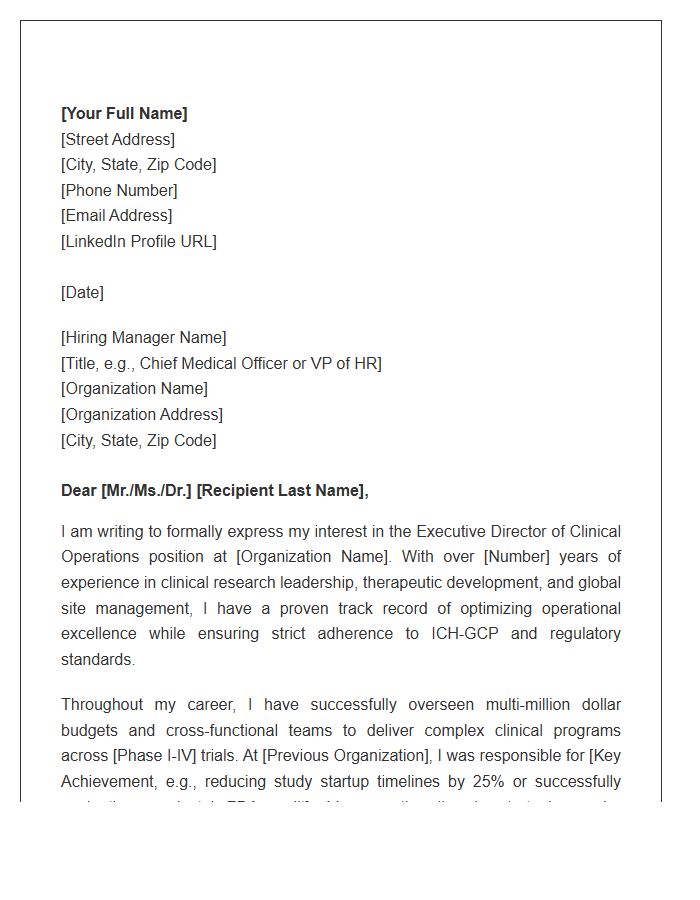 Executive Director Of Clinical Operations Cover Letter Template