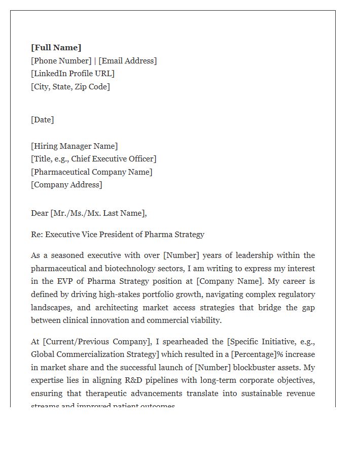 Executive Vice President Of Pharma Strategy Cover Letter Template