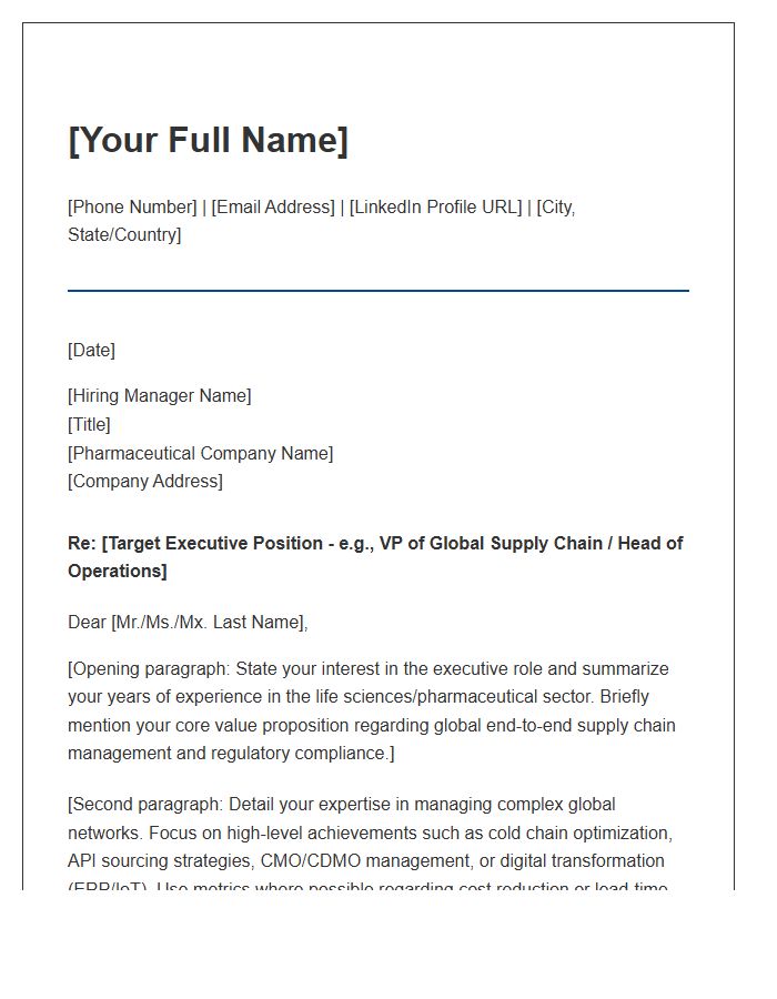 Global Pharmaceutical Supply Chain Executive Cover Letter Template