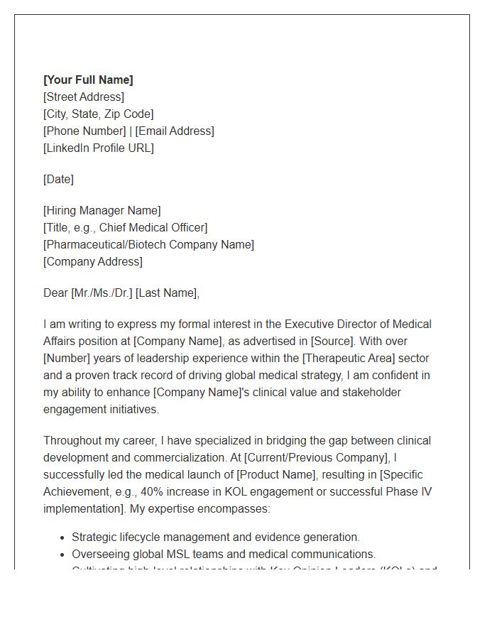 Medical Affairs Executive Director Cover Letter Template