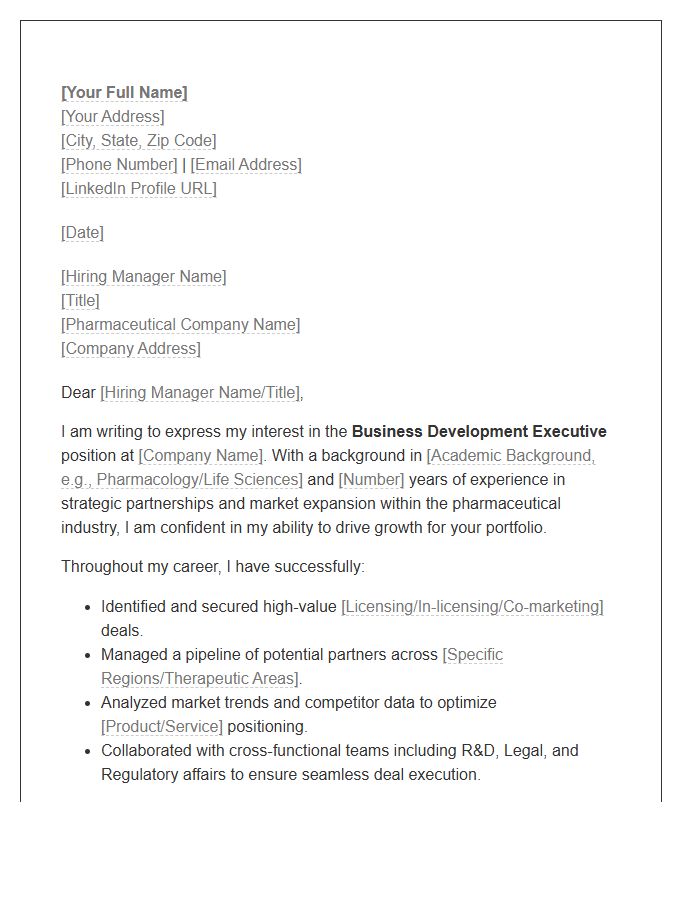 Pharma Business Development Executive Cover Letter Template