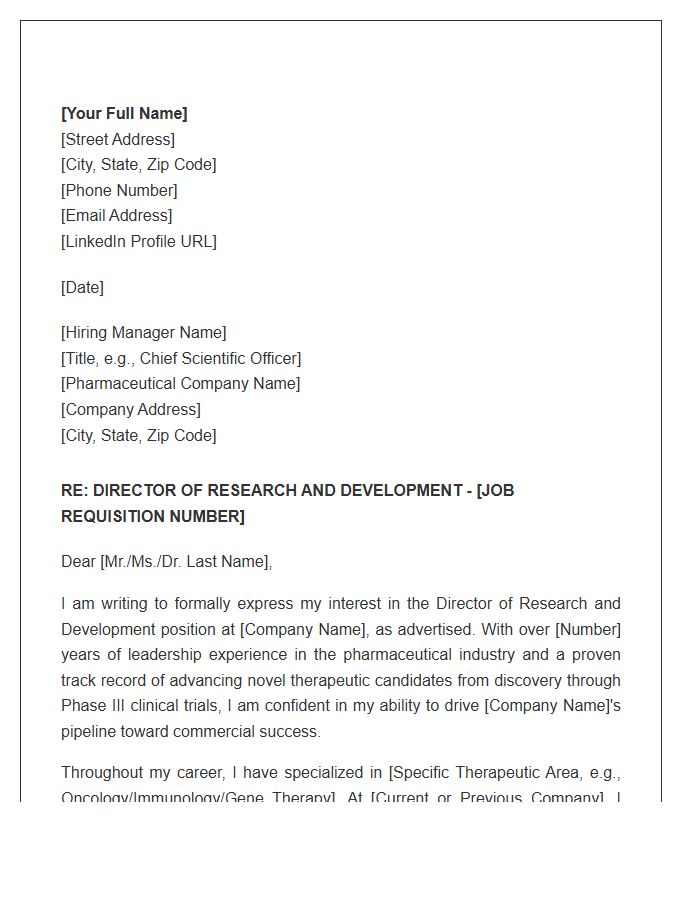 Pharmaceutical Director Of Research And Development Cover Letter Template