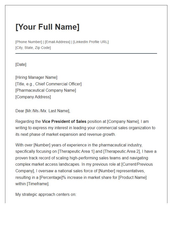 Pharmaceutical Vice President Of Sales Cover Letter Template