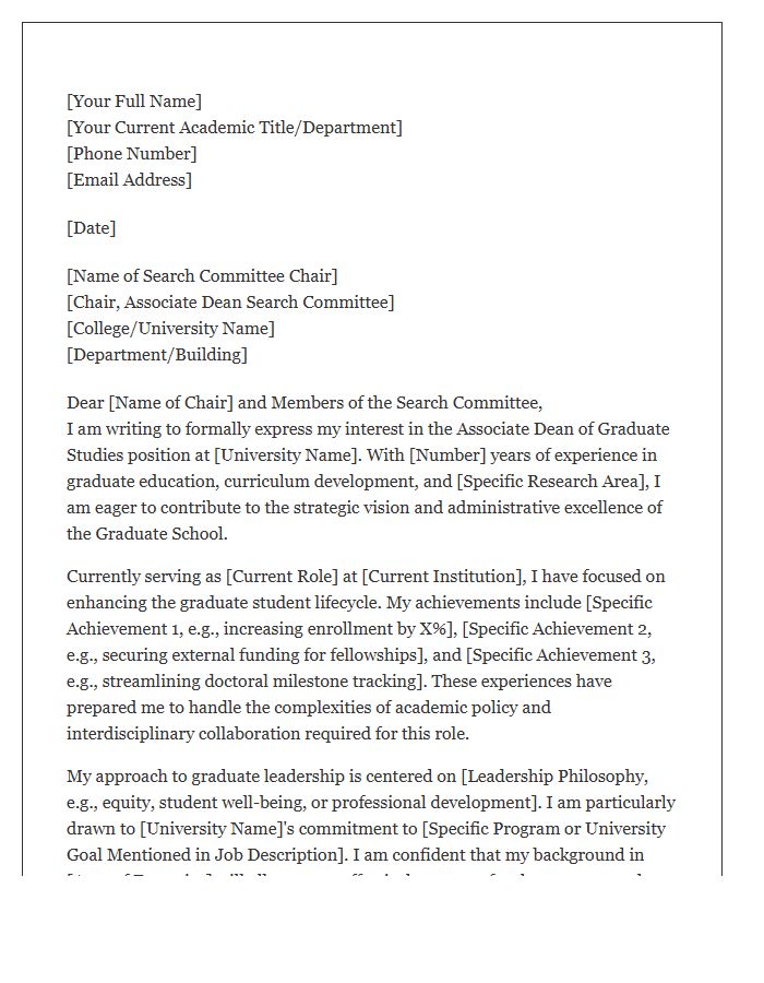 Associate Dean Of Graduate Studies Cover Letter Template