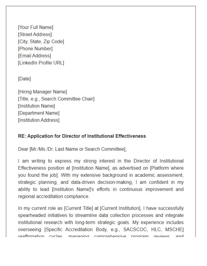 Director Of Institutional Effectiveness Cover Letter Template