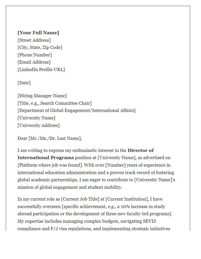 Director Of International Programs Higher Education Cover Letter Template