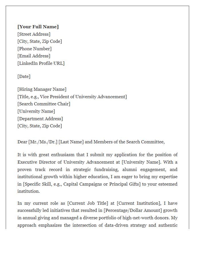 Executive Director Of University Advancement Cover Letter Template