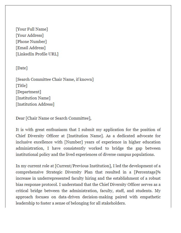 Higher Education Chief Diversity Officer Cover Letter Template