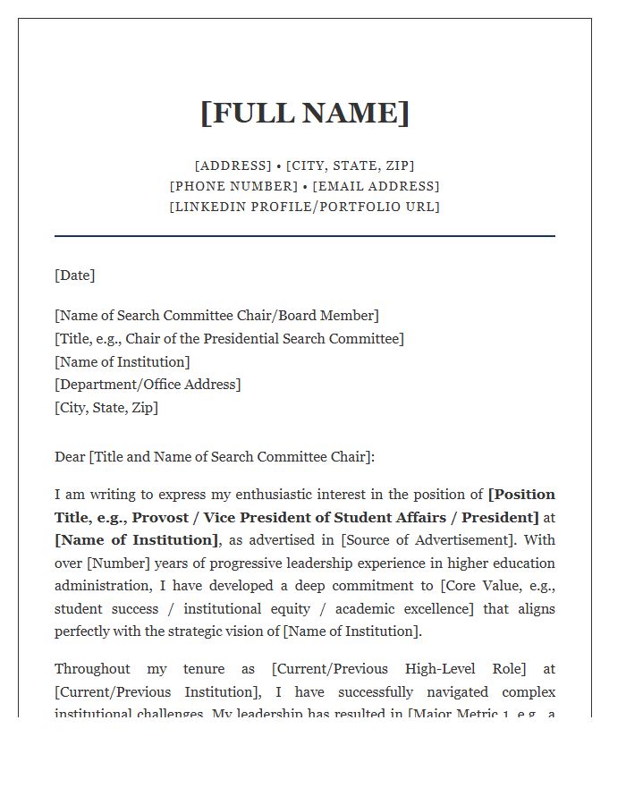 Higher Education Executive Leadership Cover Letter Template
