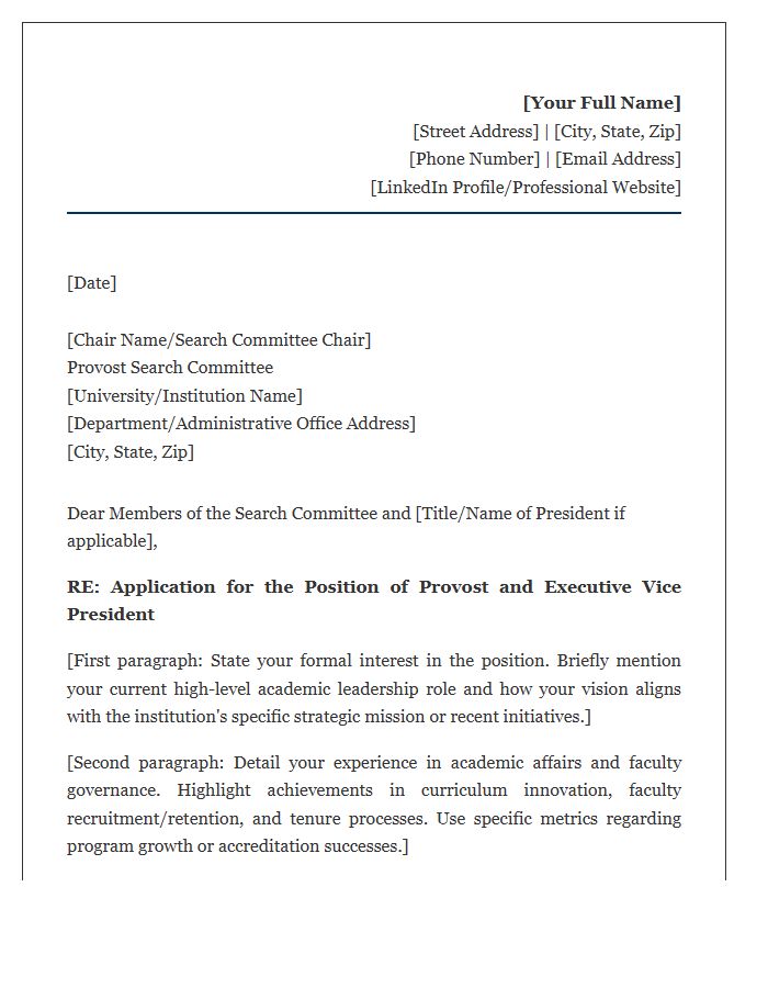 Provost And Executive Vice President Cover Letter Template