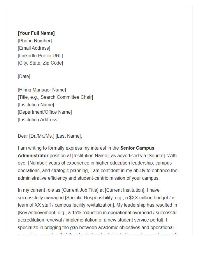 Senior Campus Administrator Cover Letter Template