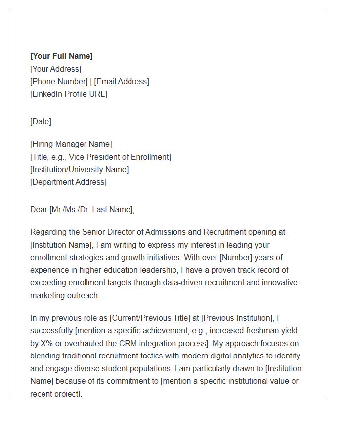 Senior Director Of Admissions And Recruitment Cover Letter Template