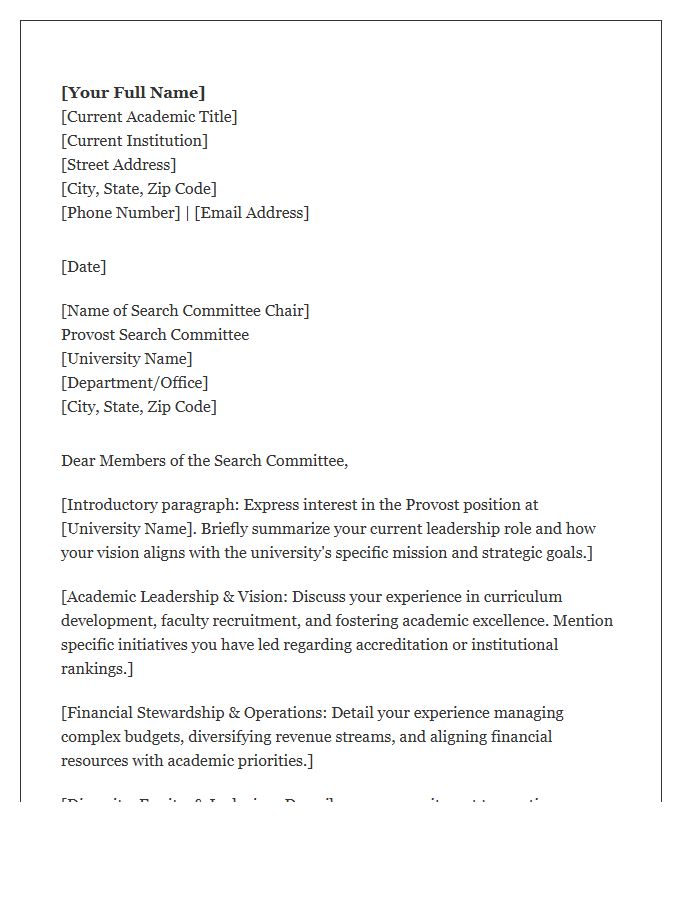 University Provost Cover Letter Template