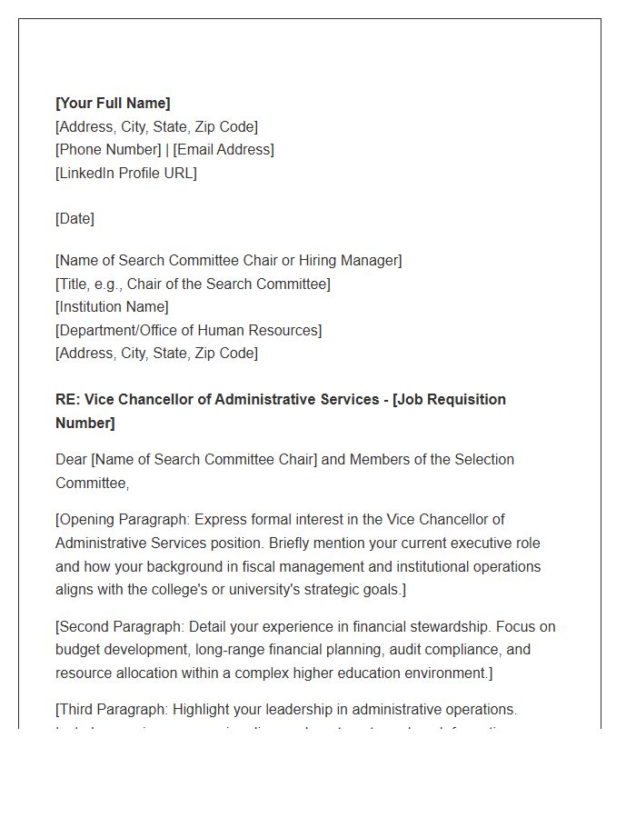 Vice Chancellor Of Administrative Services Cover Letter Template