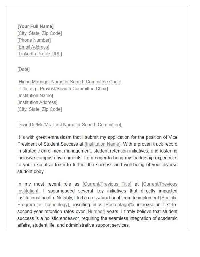 Vice President Of Student Success Cover Letter Template