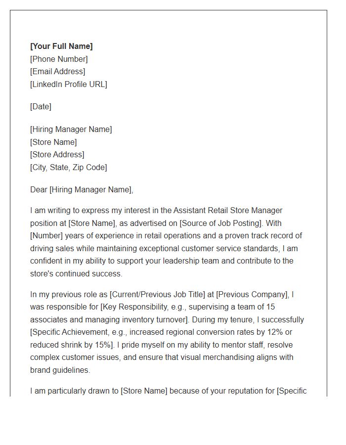 Assistant Retail Store Manager Cover Letter Template