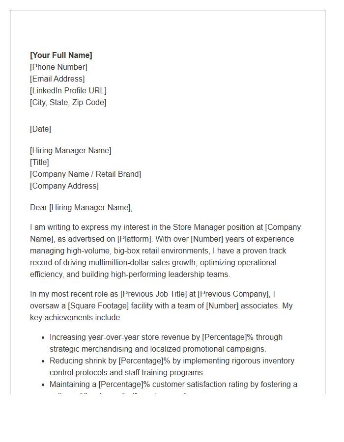 Big Box Retail Store Manager Cover Letter Template