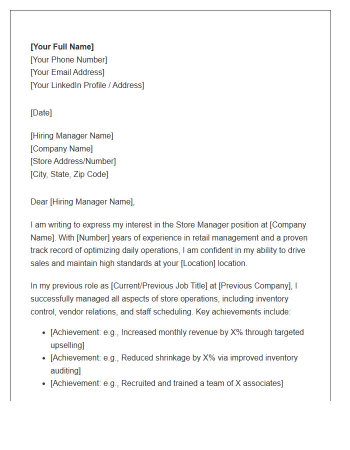 Convenience Store Manager Cover Letter Template