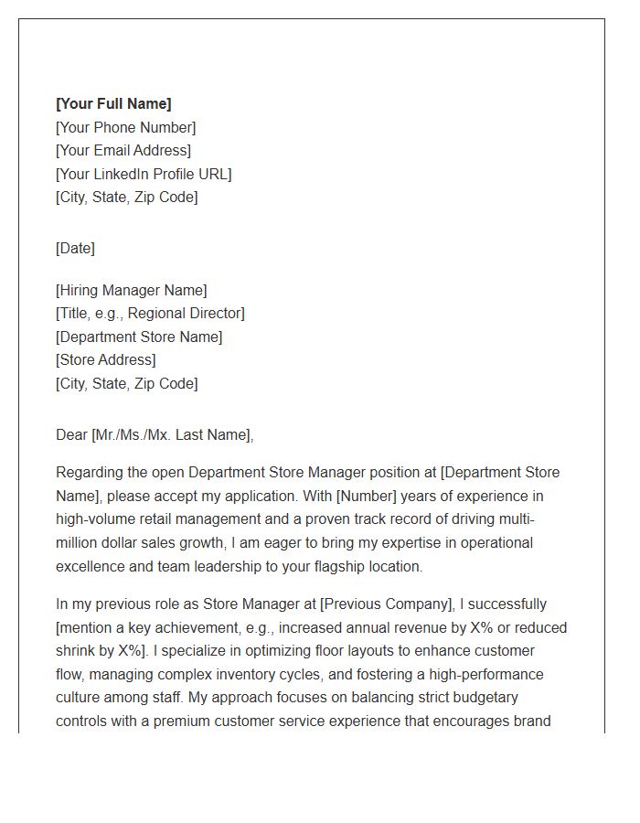 Department Store Manager Career Cover Letter Template
