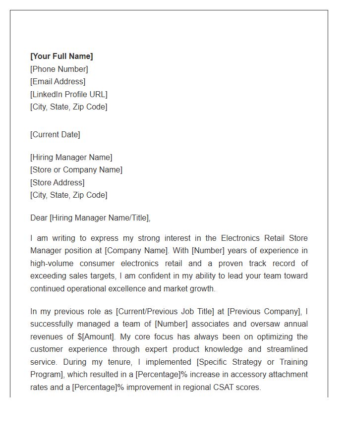 Electronics Retail Store Manager Cover Letter Template